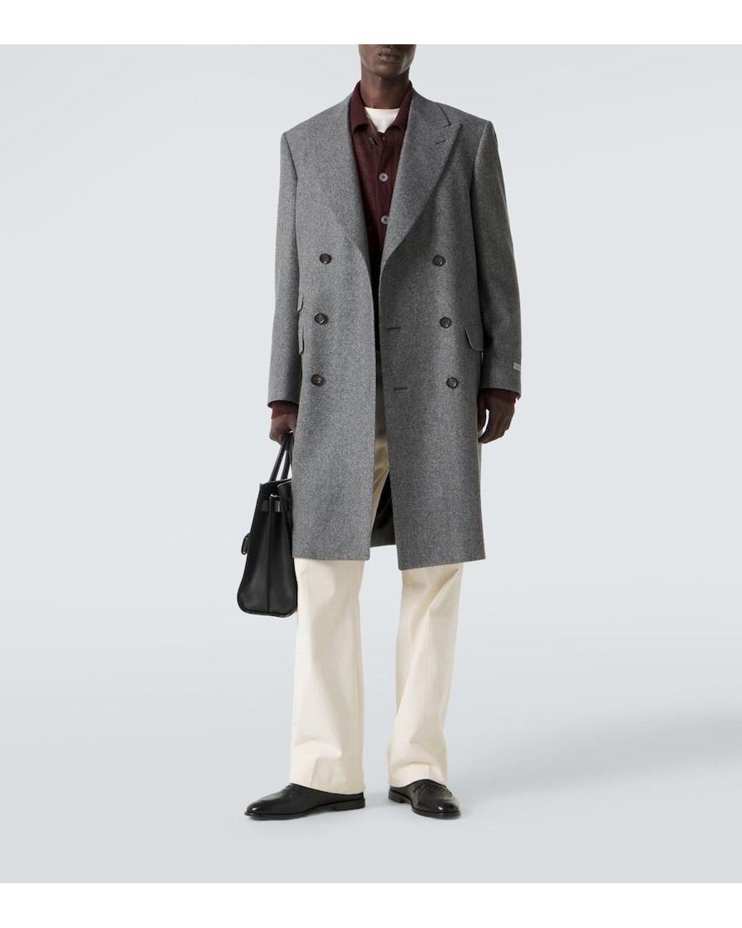 Canali Gray Double-Breasted Wool And Silk Coat for men