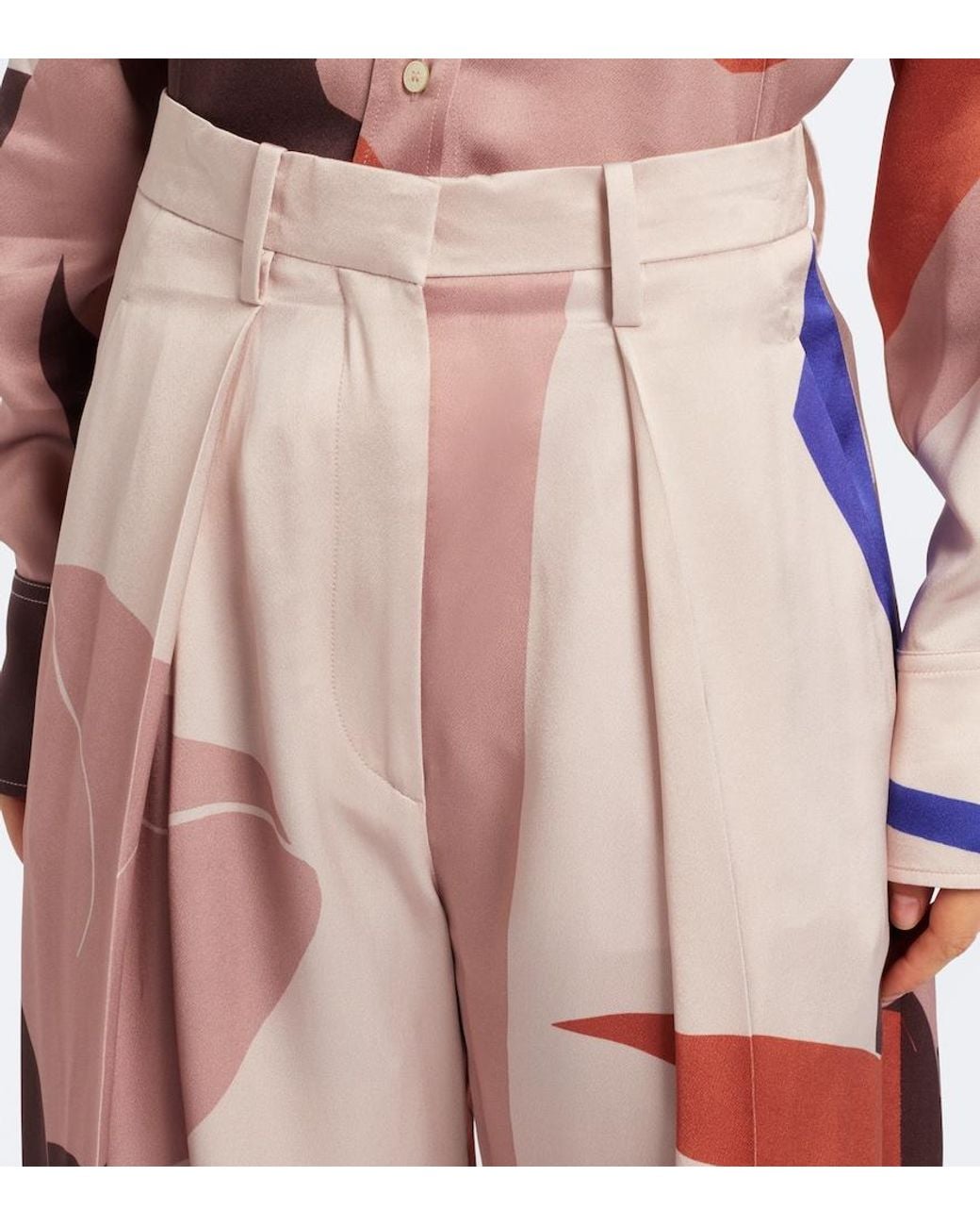 Victoria Beckham Red Printed Satin Wide-Leg Pants
