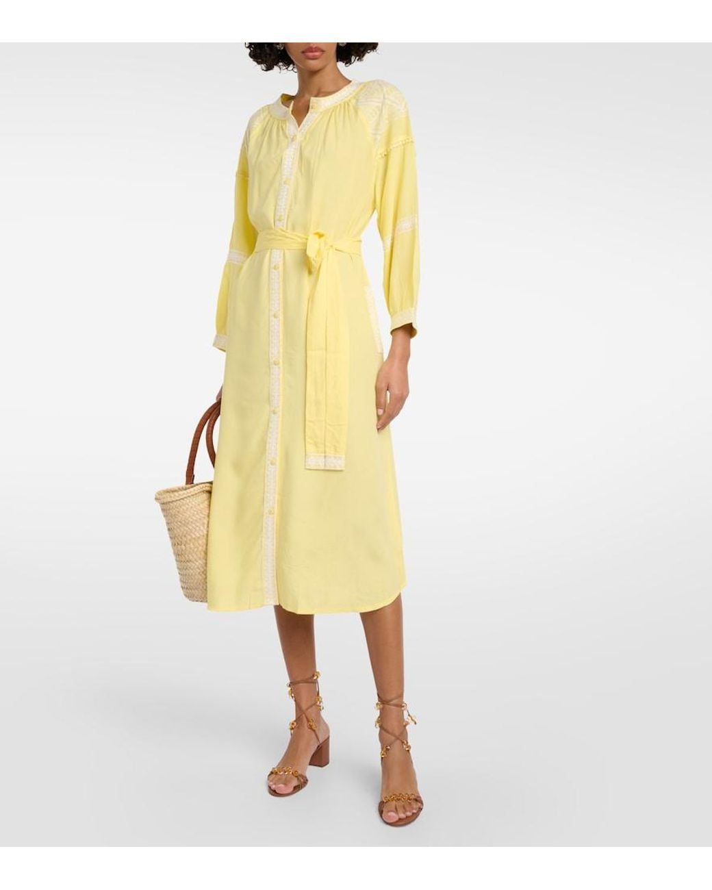 Melissa Odabash Yellow Ally Embroidered Midi Dress
