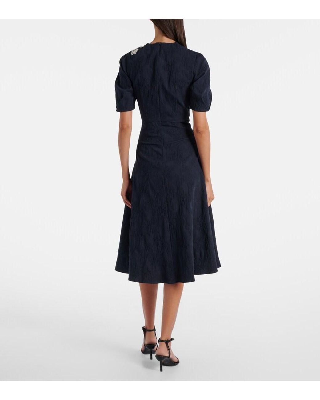 Erdem Blue Floral Cotton-Blend Jacquard Midi Dress