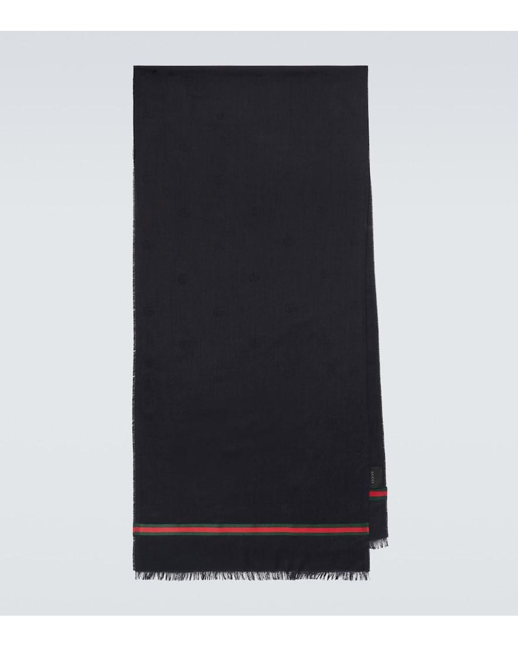 Gucci Black Web Stripe Wool And Silk Scarf for men