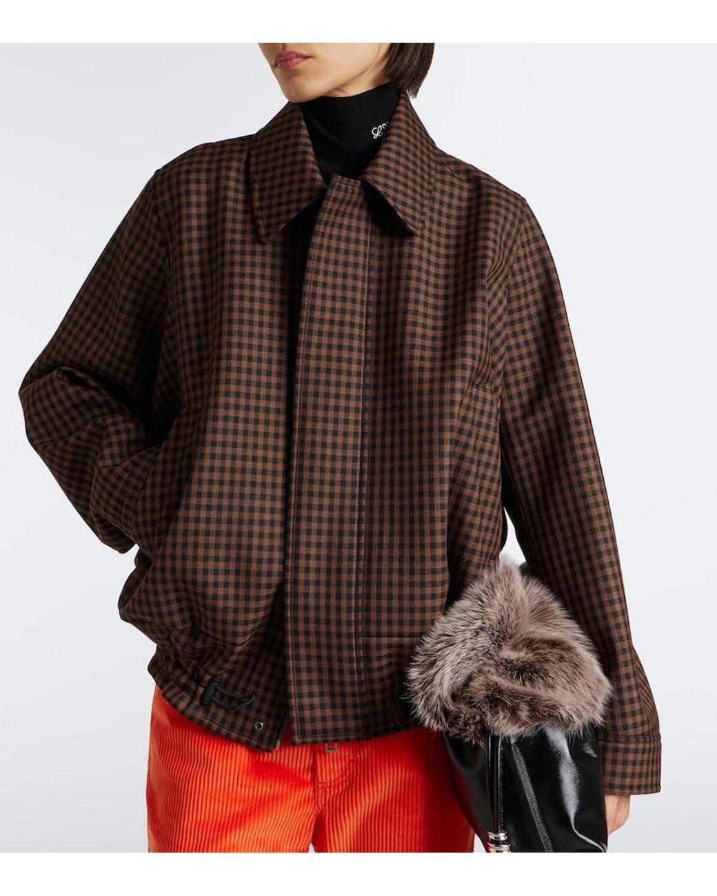Loewe Brown Checked Wool Blouson Jacket