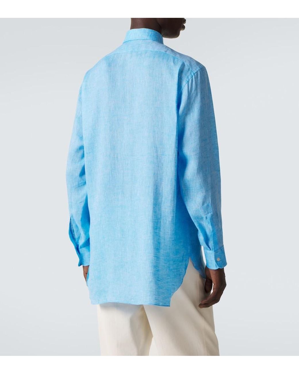 Charvet Blue Linen Shirt for men