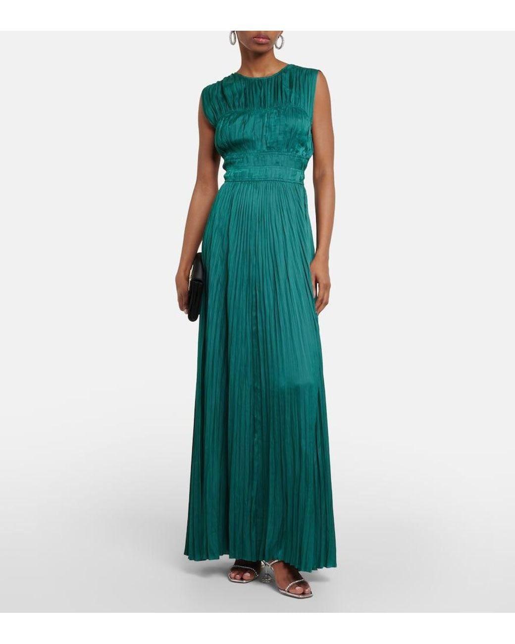 Ulla Johnson Green Delia Pleated Satin Gown