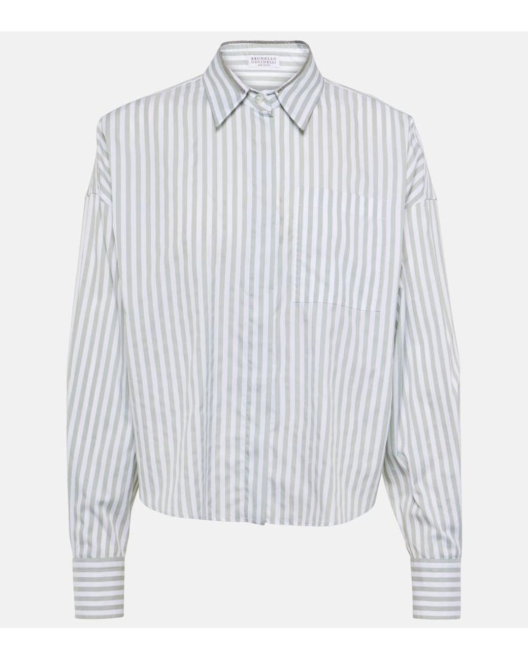 Brunello Cucinelli White Striped Cotton And Silk Poplin Shirt