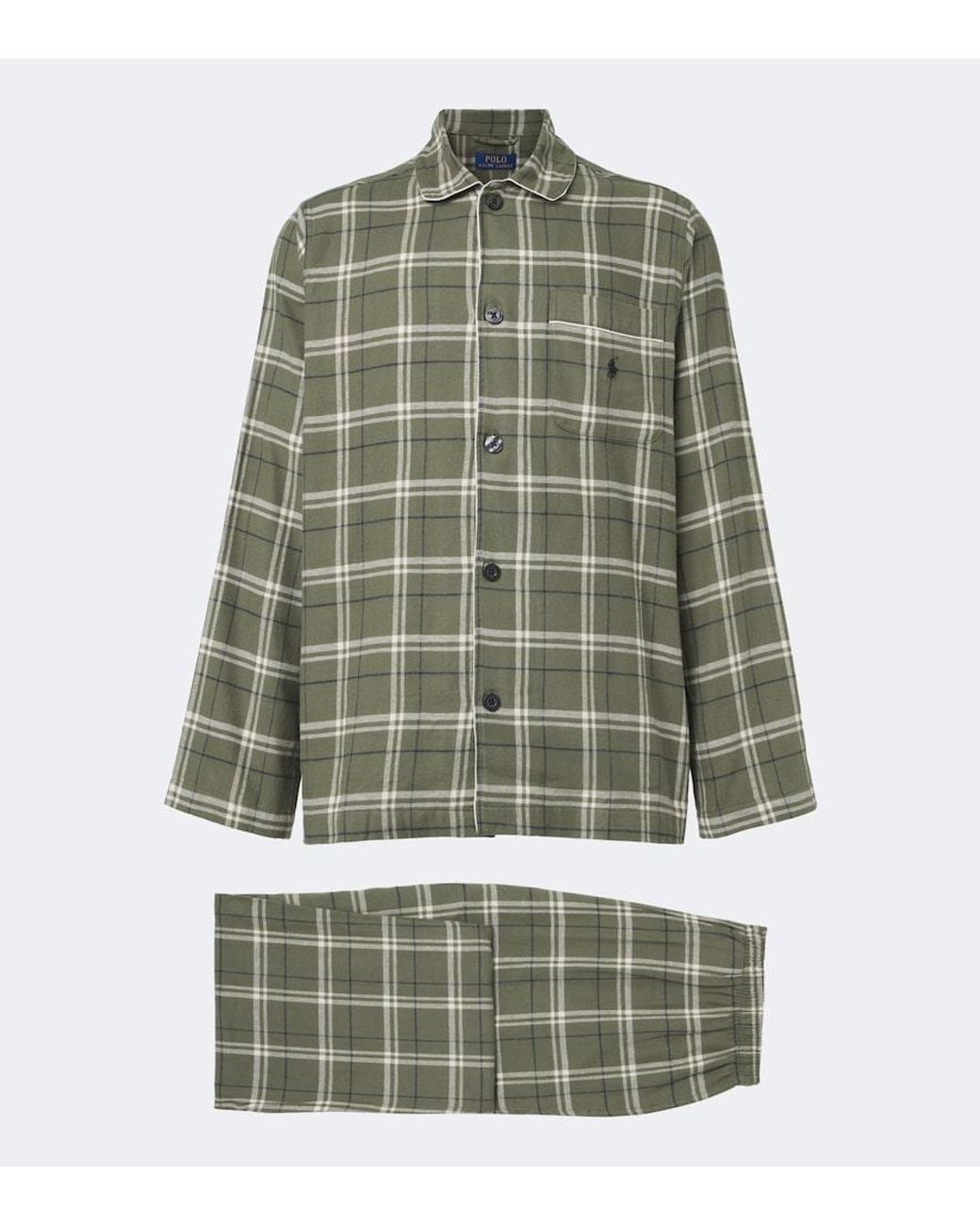 Polo Ralph Lauren Green Checked Cotton Flannel Pajamas for men