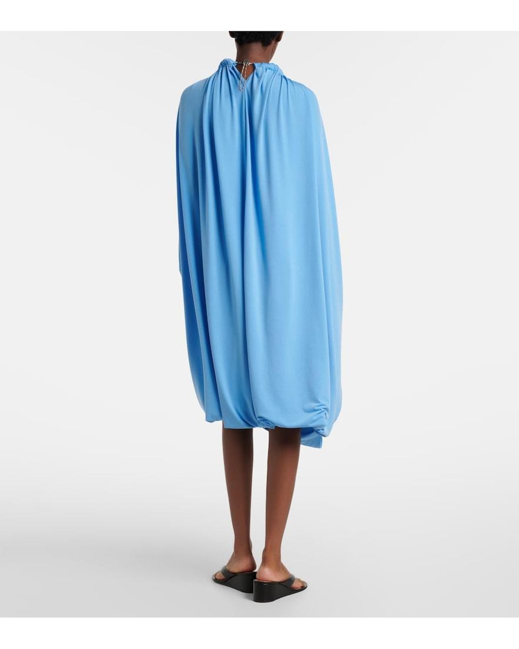 Coperni Blue Caped Draped Smocked Midi Dress