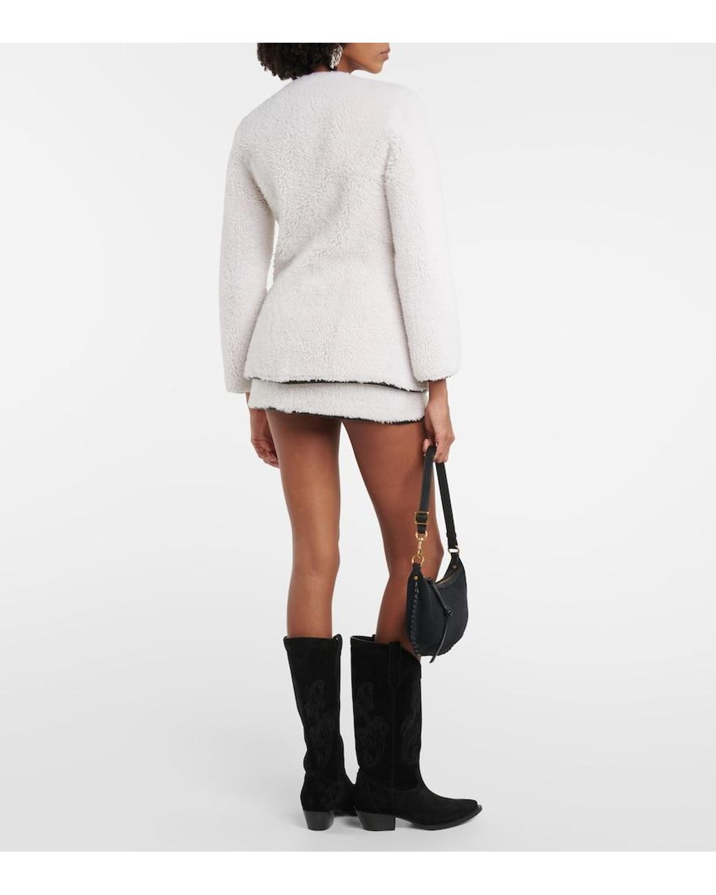 Blancha White Leather-Trimmed Shearling Jacket