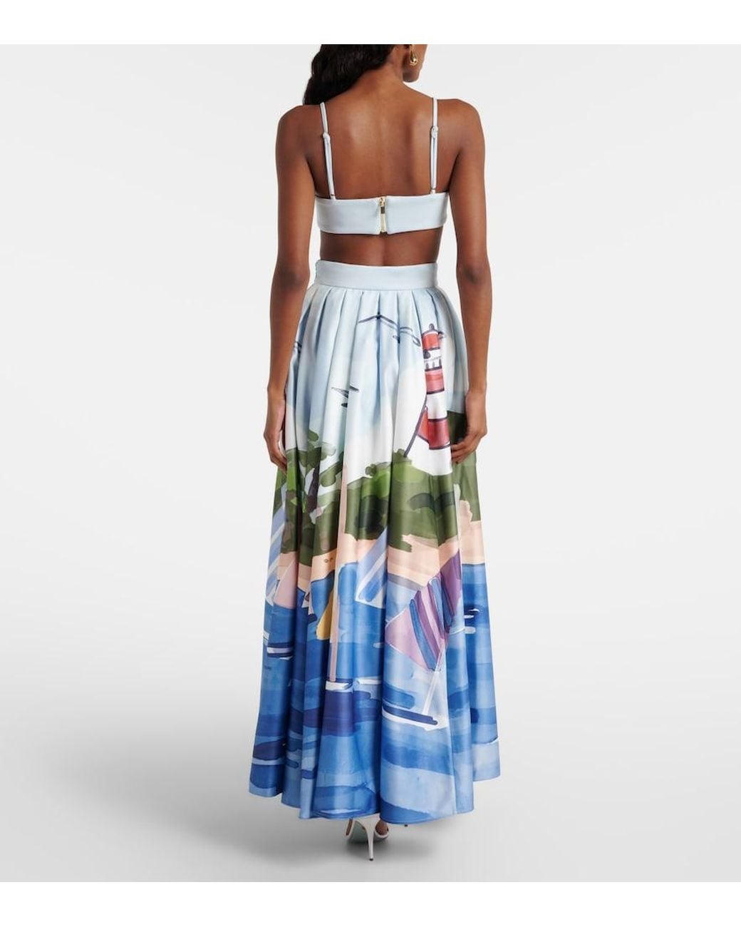 LEO LIN Blue Printed Pleated Maxi Skirt