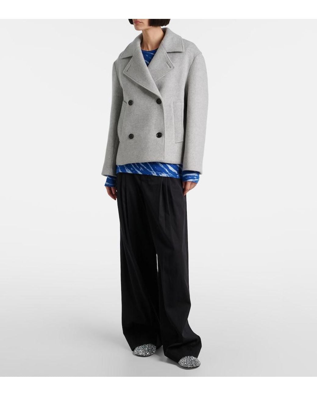 Proenza Schouler Gray Double-Breasted Wool Coat