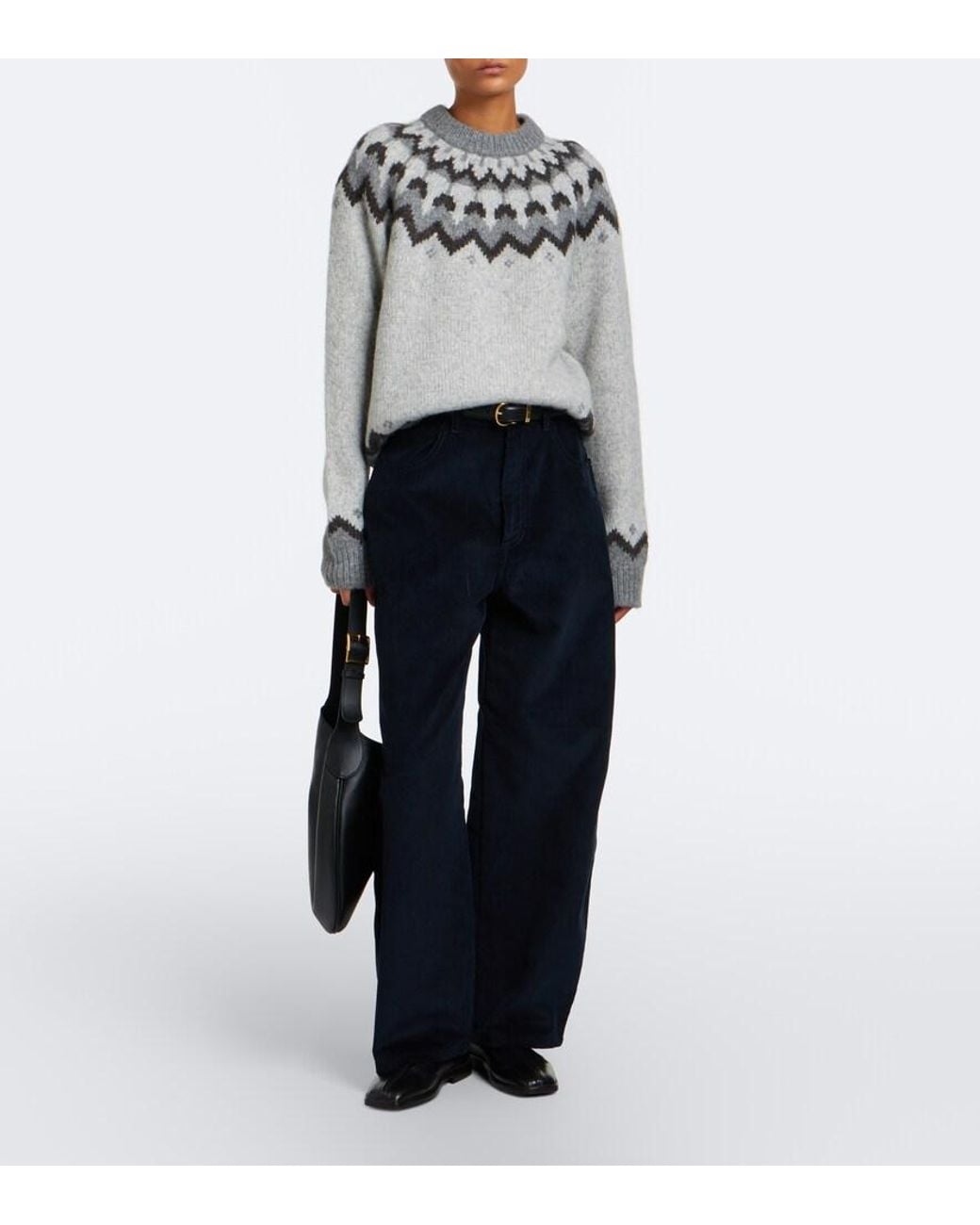 Nili Lotan Gray Alan Fair Isle Alpaca And Wool-Blend Sweater