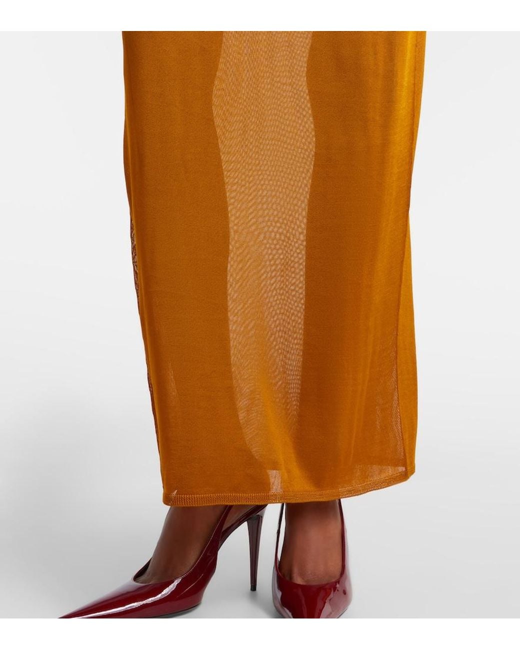 Saint Laurent Orange Knitted Semi-Sheer Maxi Dress