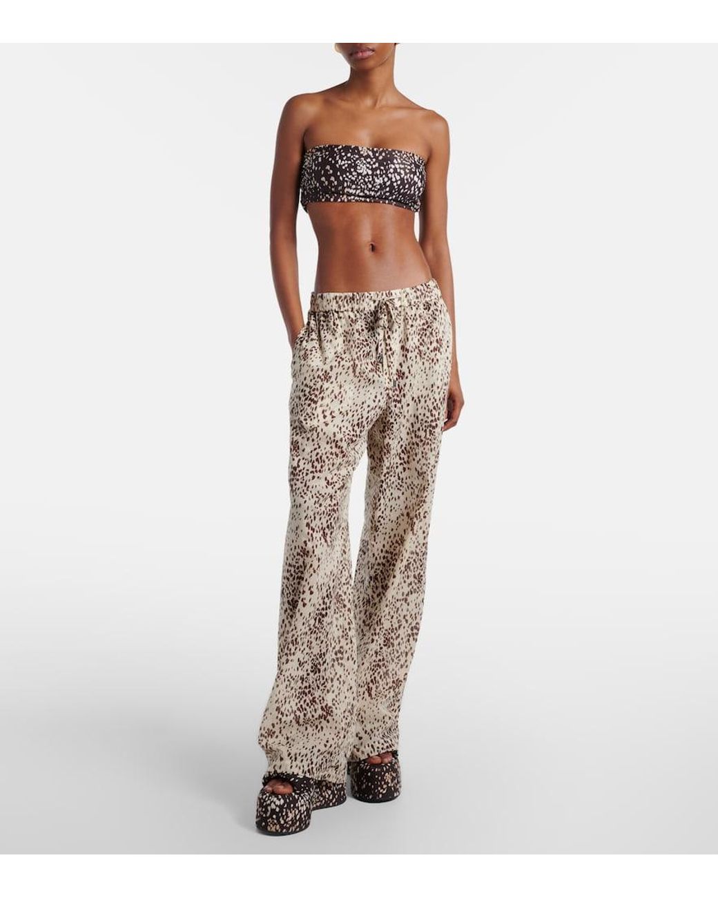 The Attico Natural Leopard-Print Cotton Wide-Leg Pants