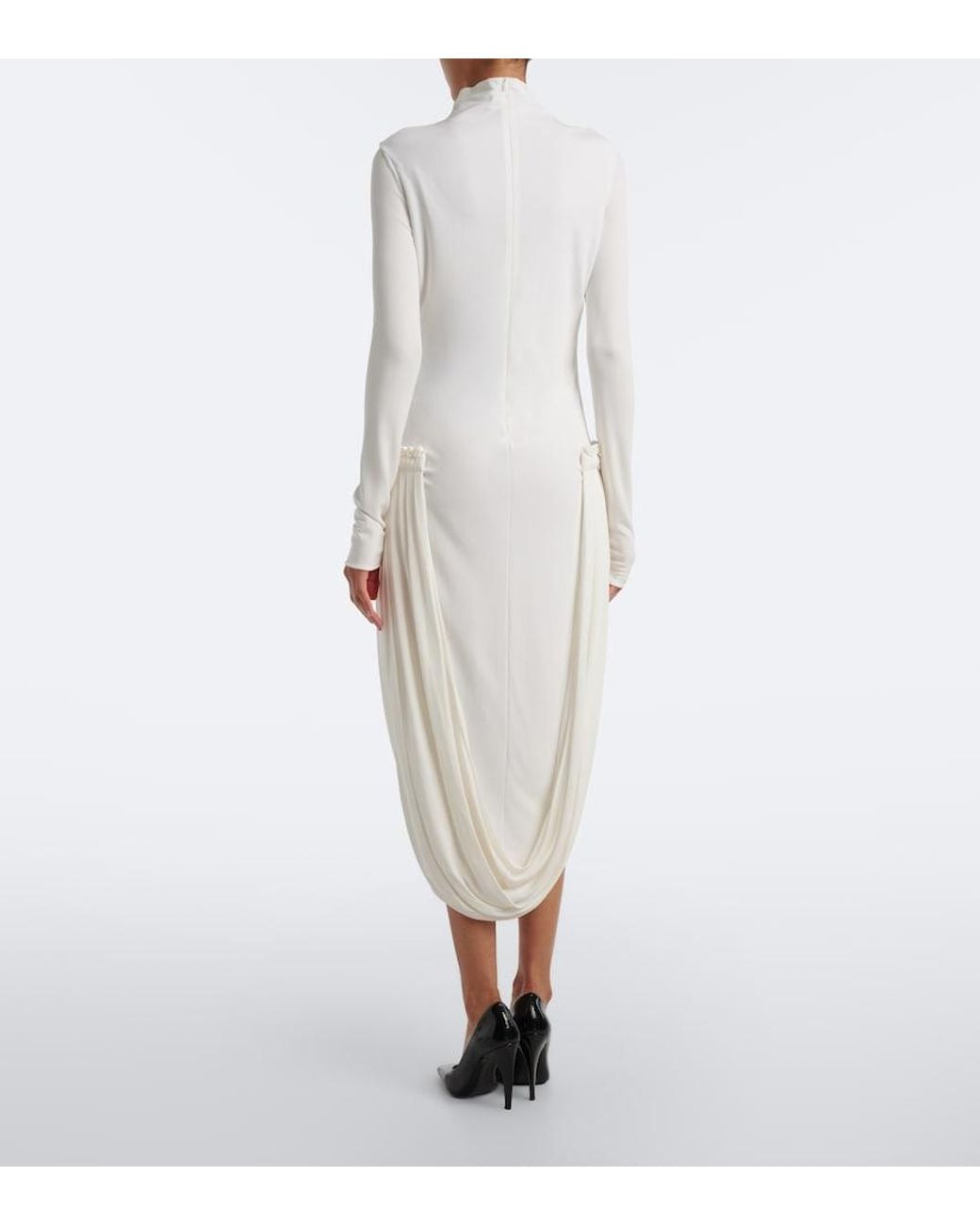 Stella McCartney White Draped-Detail Jersey Midi Dress