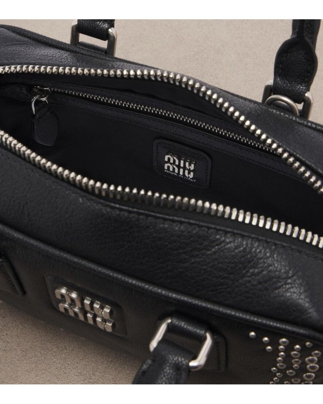 Miu Miu Black Arcadie Studded Leather Top-Handle Bag