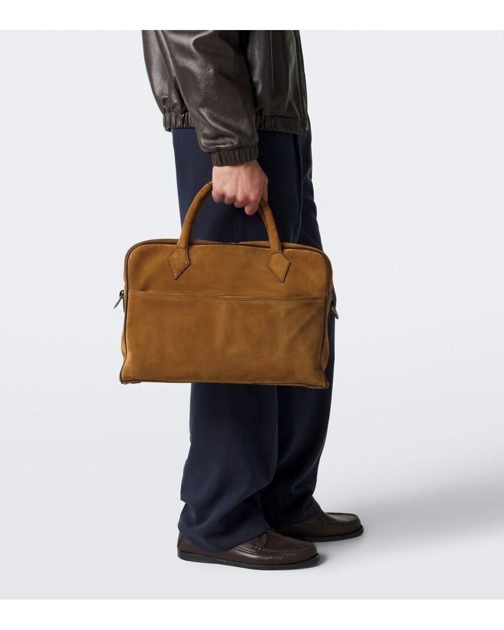 Metier Brown Closer Slim Suede Briefcase for men