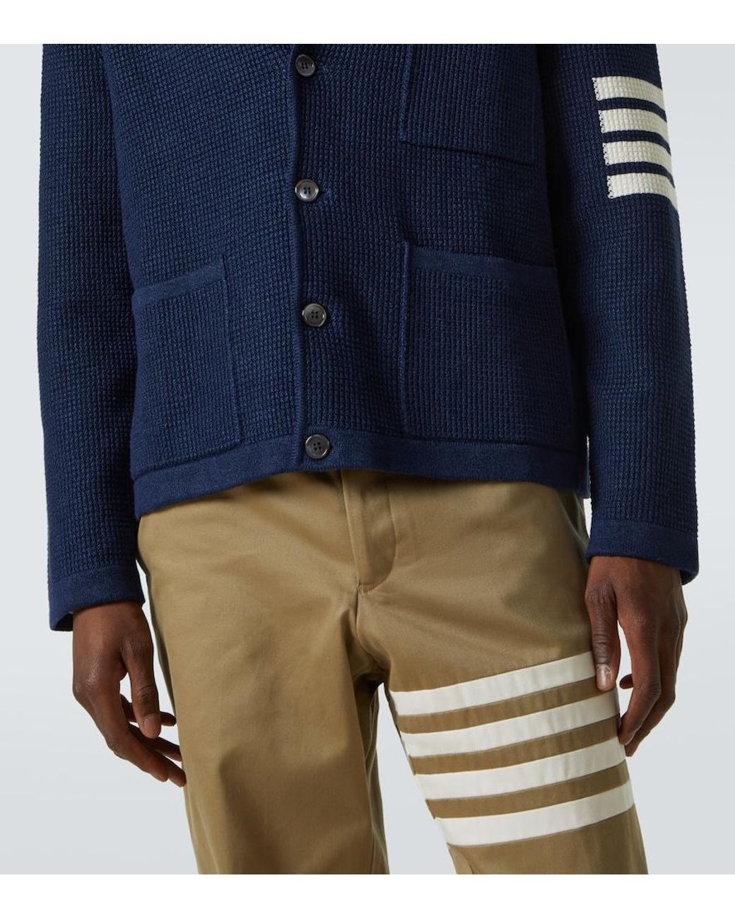 Thom Browne Blue 4-Bar Linen And Cotton-Blend Cardigan for men