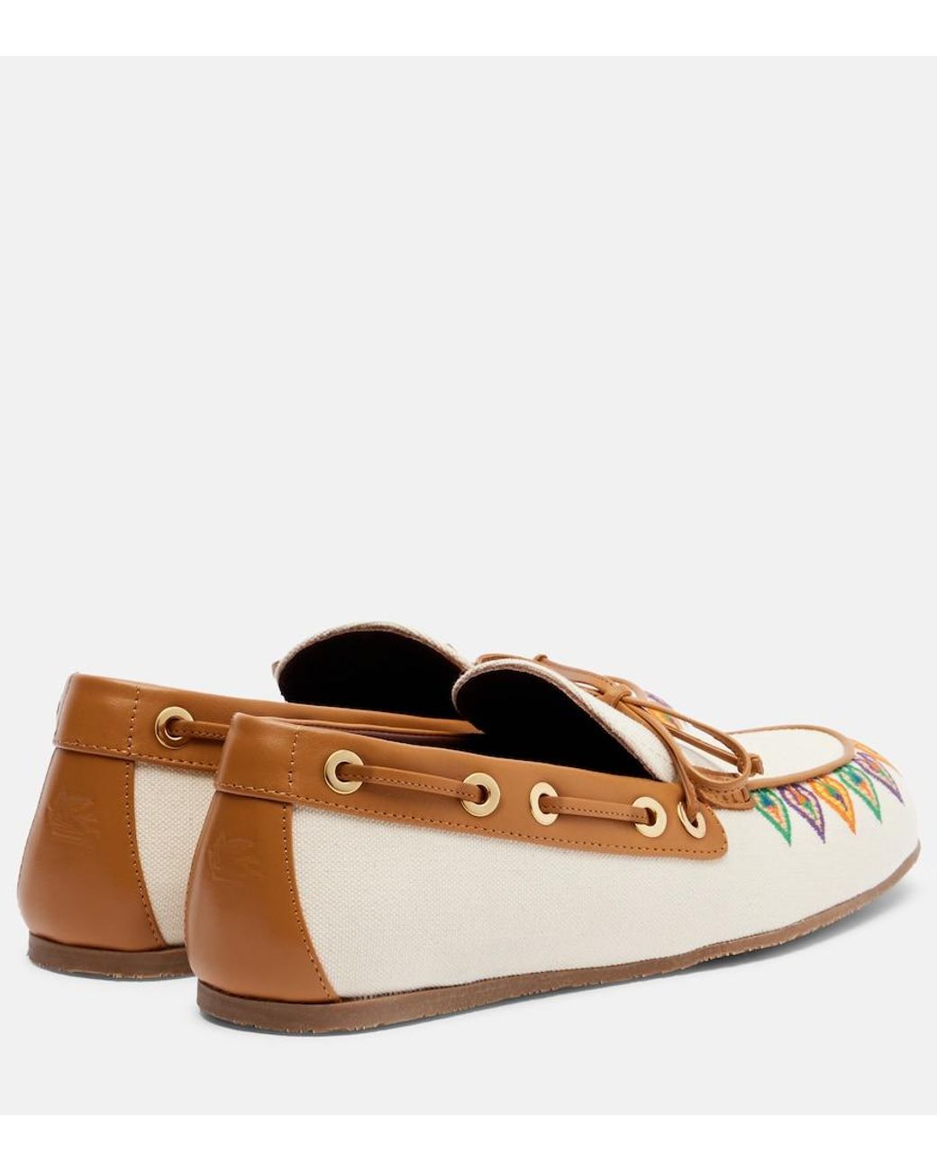 Etro Brown Embroidered Canvas Boat Shoes