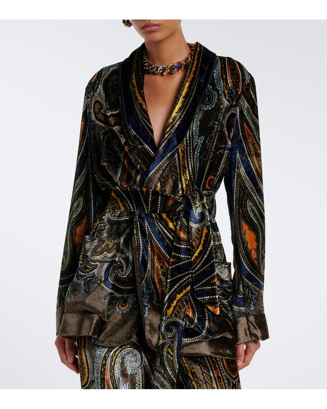 Etro Black Paisley Velvet Wrap Blazer
