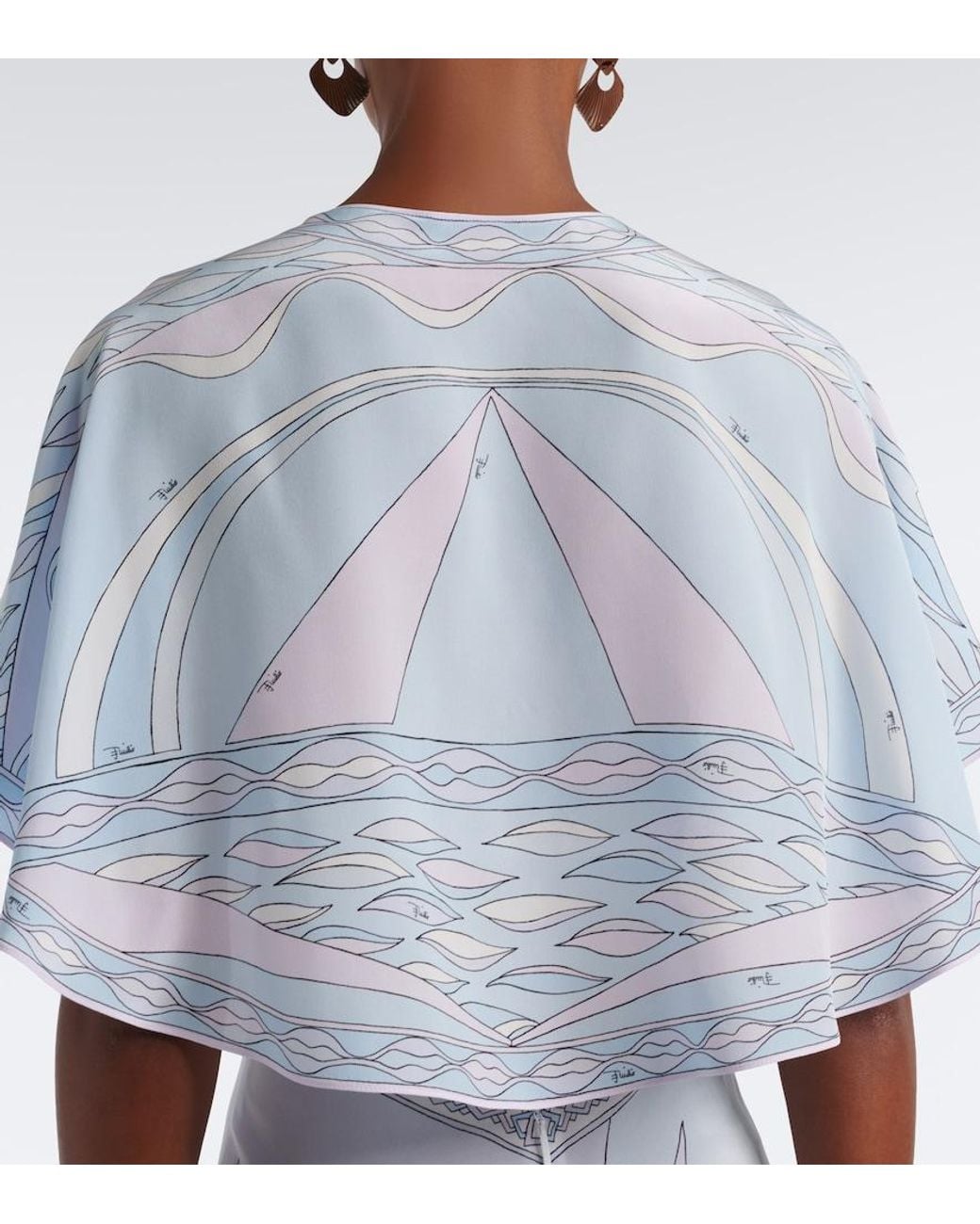 Emilio Pucci Blue Labirinto Asymmetric Silk Crepe De Chine Midi Dress