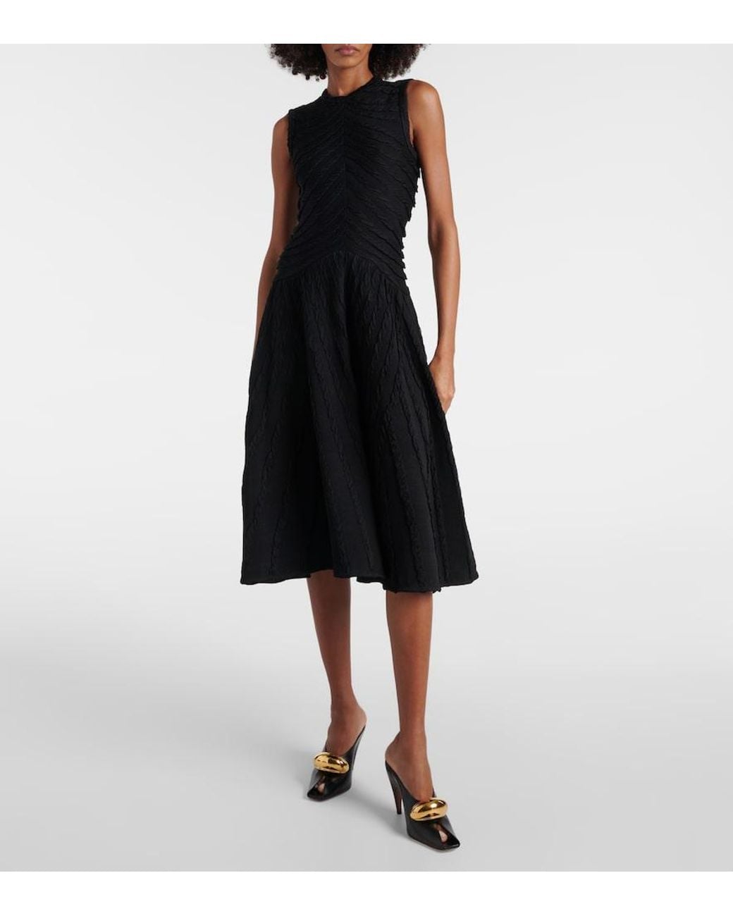 Alaïa Black Gathered Midi Dress