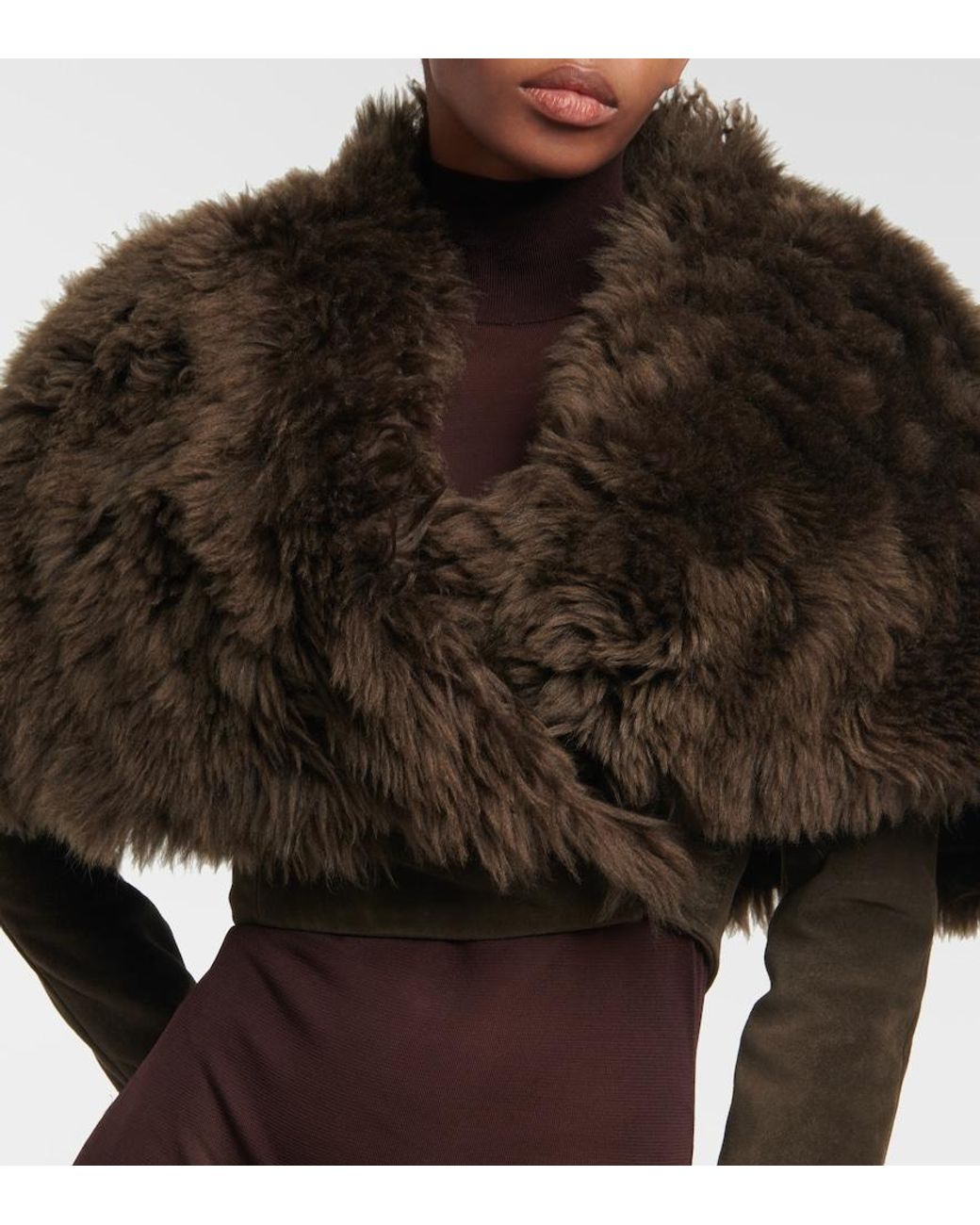 Alaïa Green Cropped Shearling And Suede Jacket