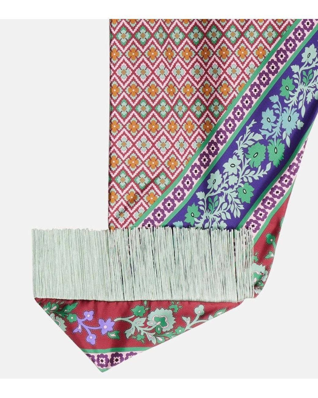 LaDoubleJ Blue Fringed Printed Silk Twill Scarf