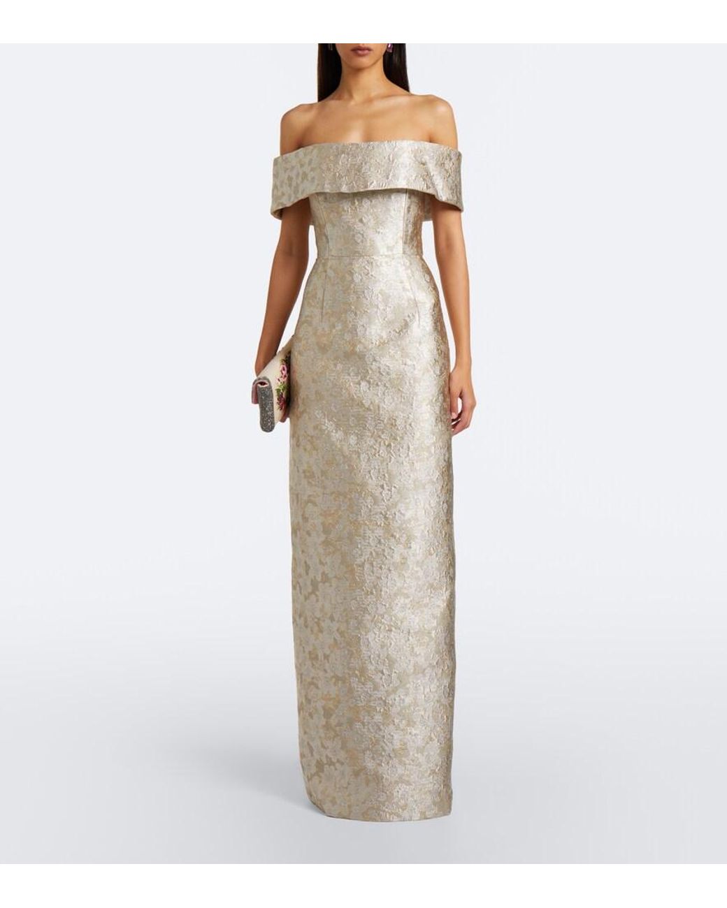 Markarian Natural Clover Floral Brocade Bustier Gown