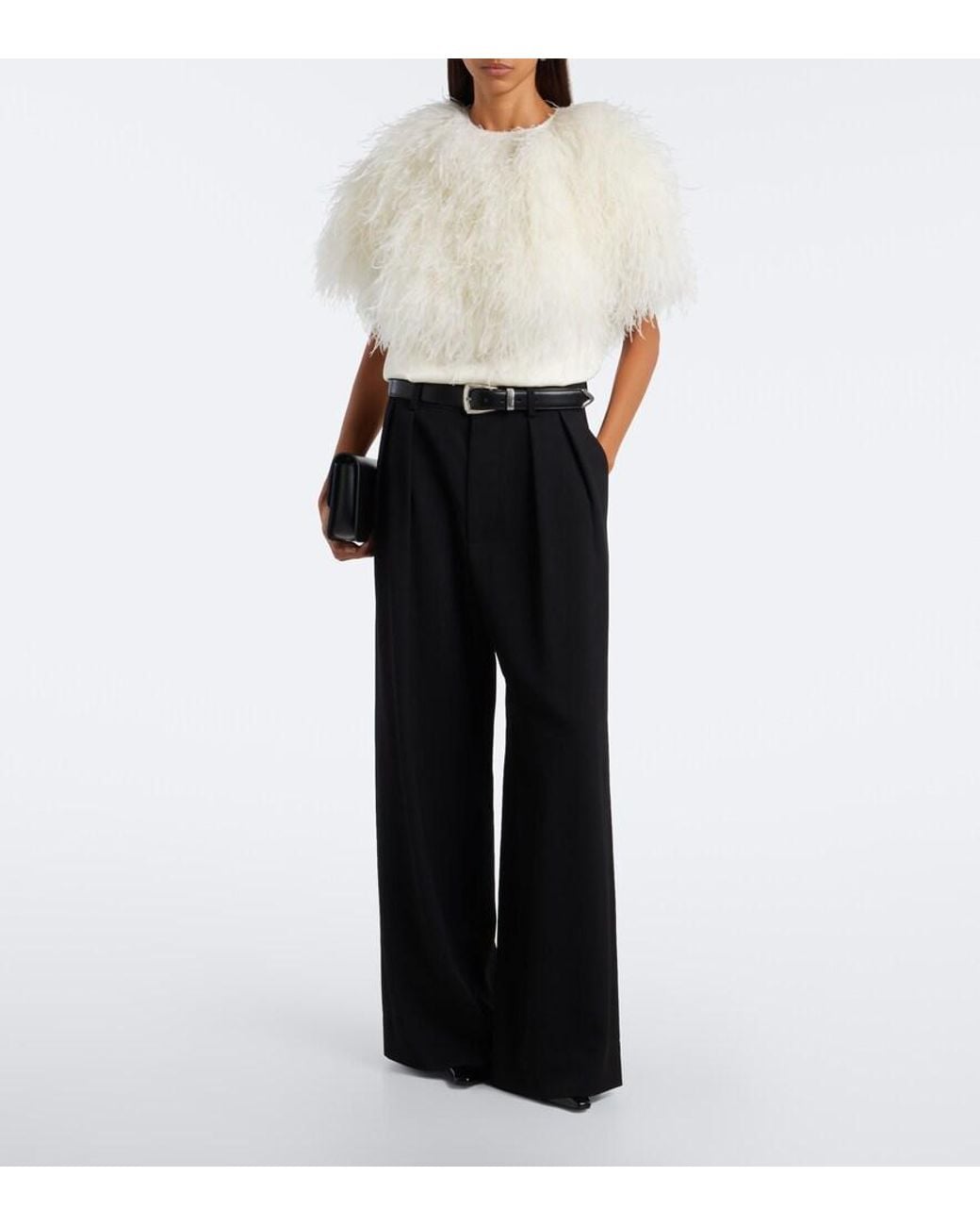 Loulou de Saison White Iona Feather-Trimmed Top