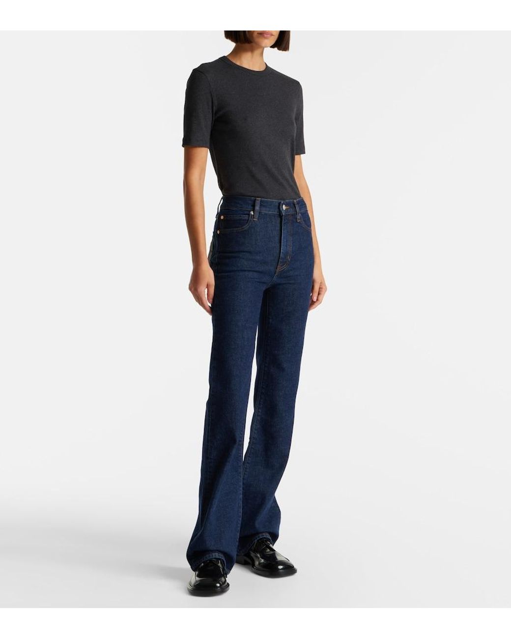 FRAME Blue Arrow High-Rise Bootcut Jeans