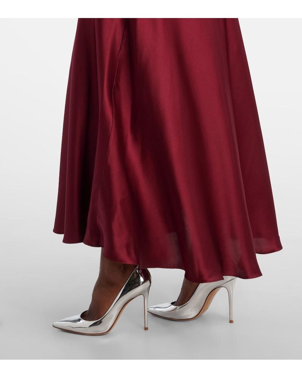 Rodarte Red Floral-Applique Lace-Trimmed Silk Gown