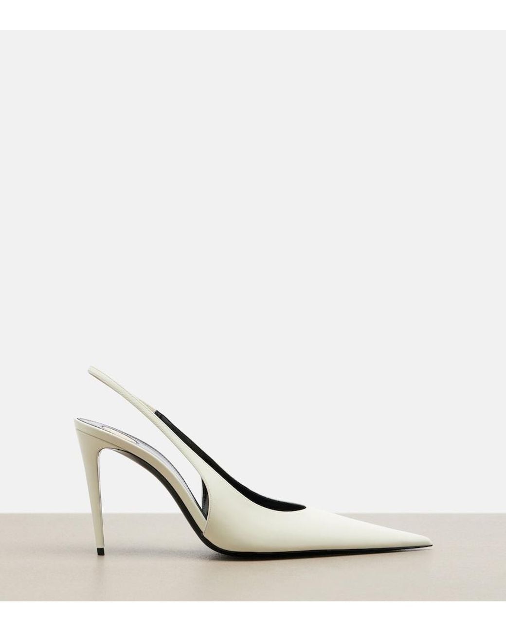 Saint Laurent White Guermantes Patent Leather Slingback Pumps