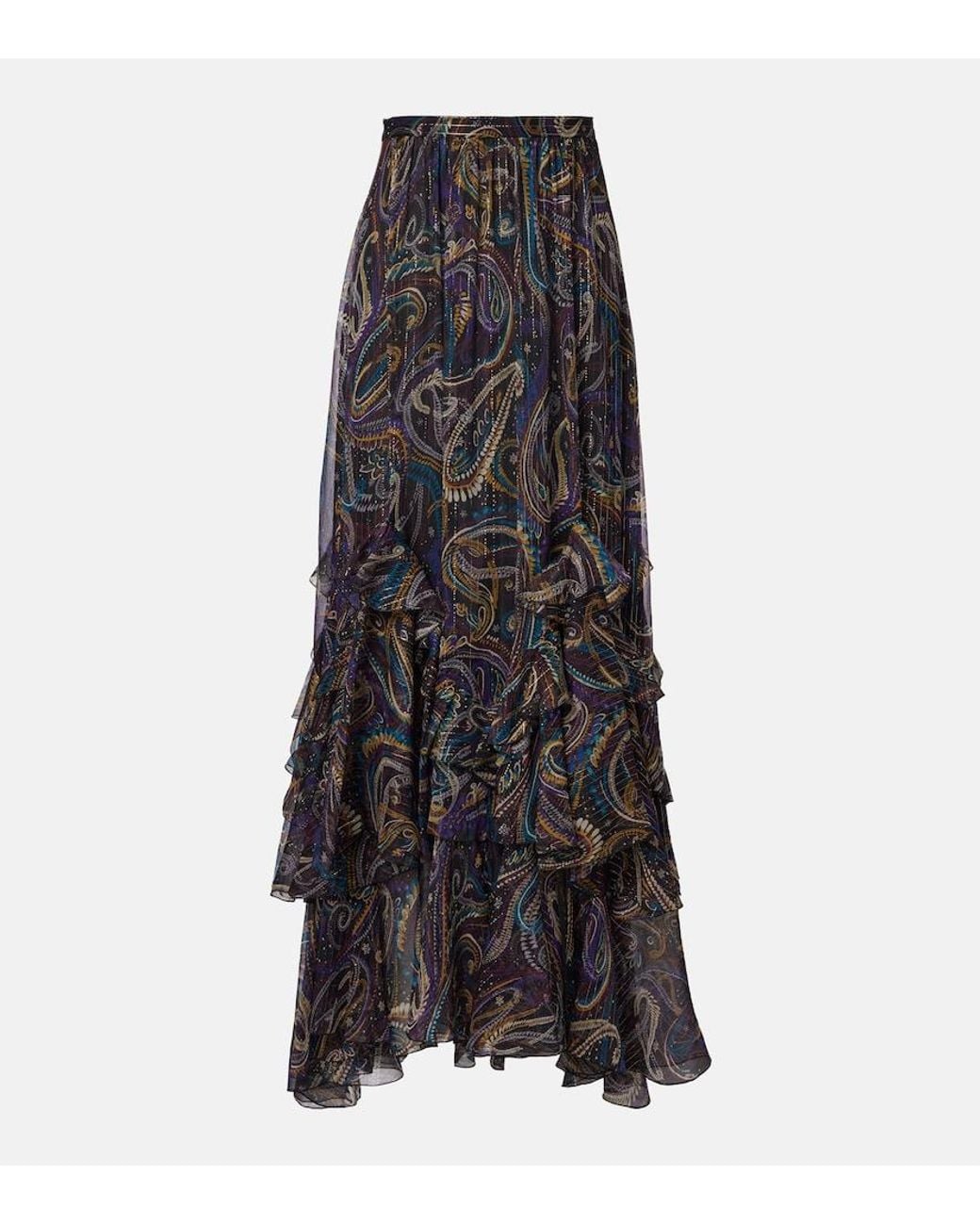 Etro Black Paisley Plisse Silk-Blend Maxi Skirt