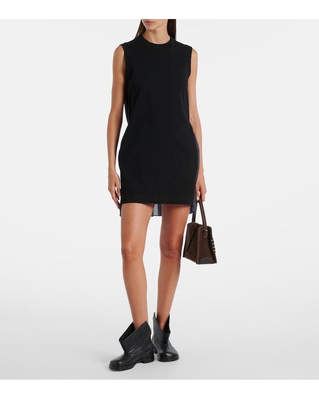 Sacai Black Knitted Cotton Minidress