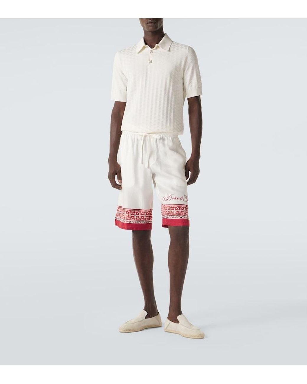 Dolce & Gabbana White Majolica Silk Twill Jacquard Bermuda Shorts for men