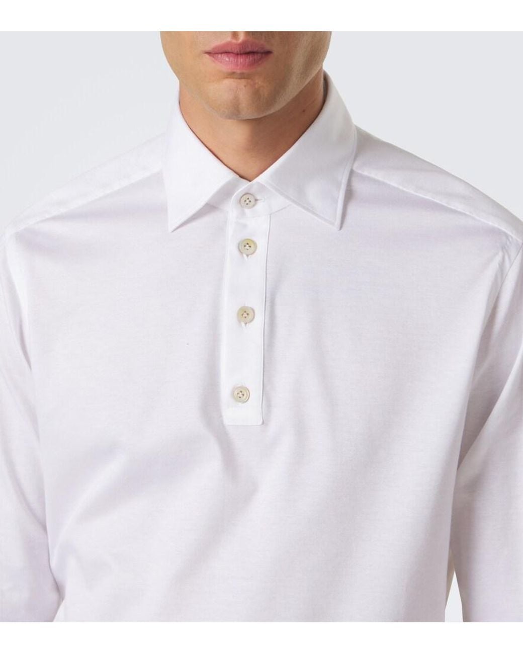 Kiton White Cotton Poplin Polo Top for men