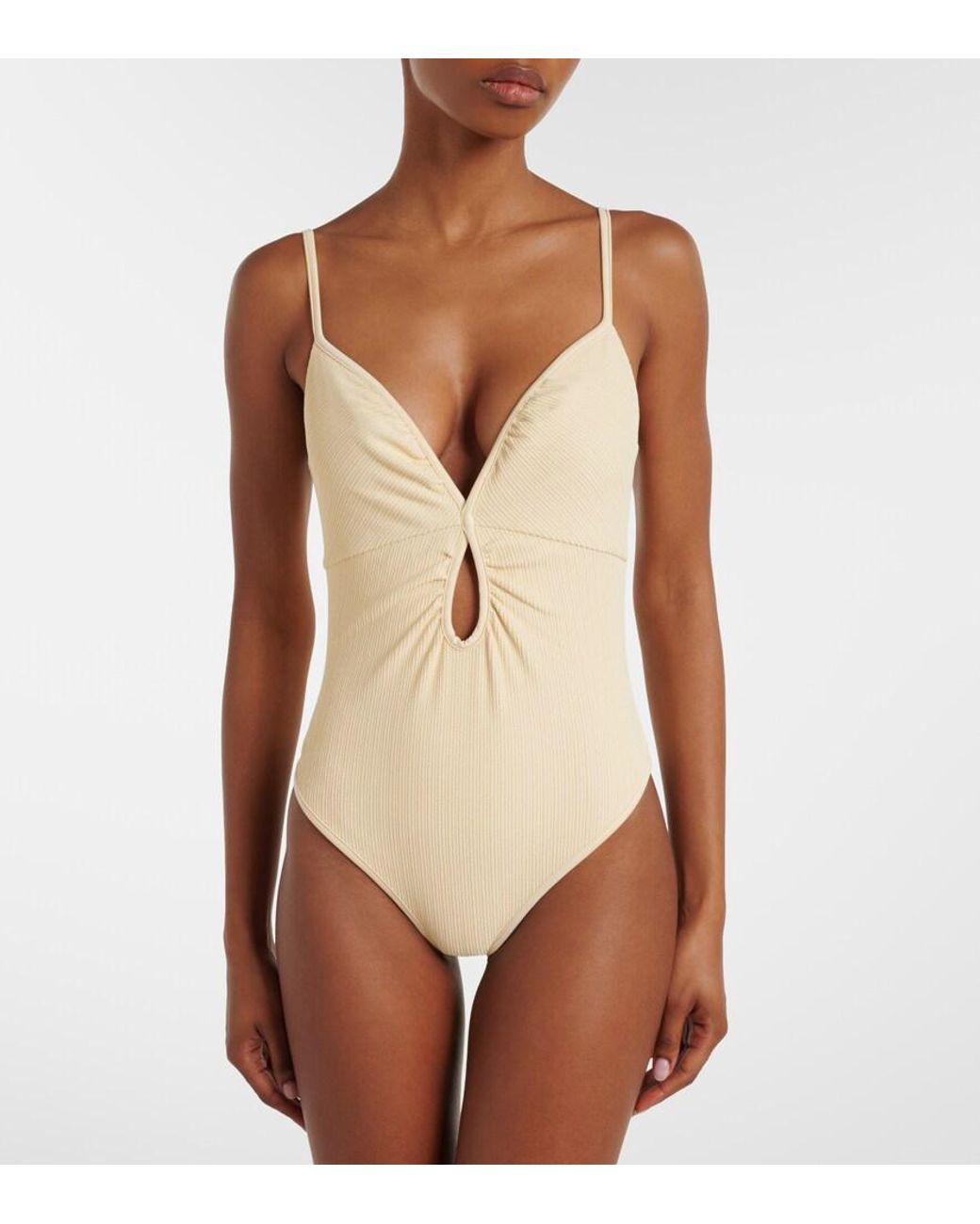 Johanna Ortiz Natural Cutout Gathered Swimsuit