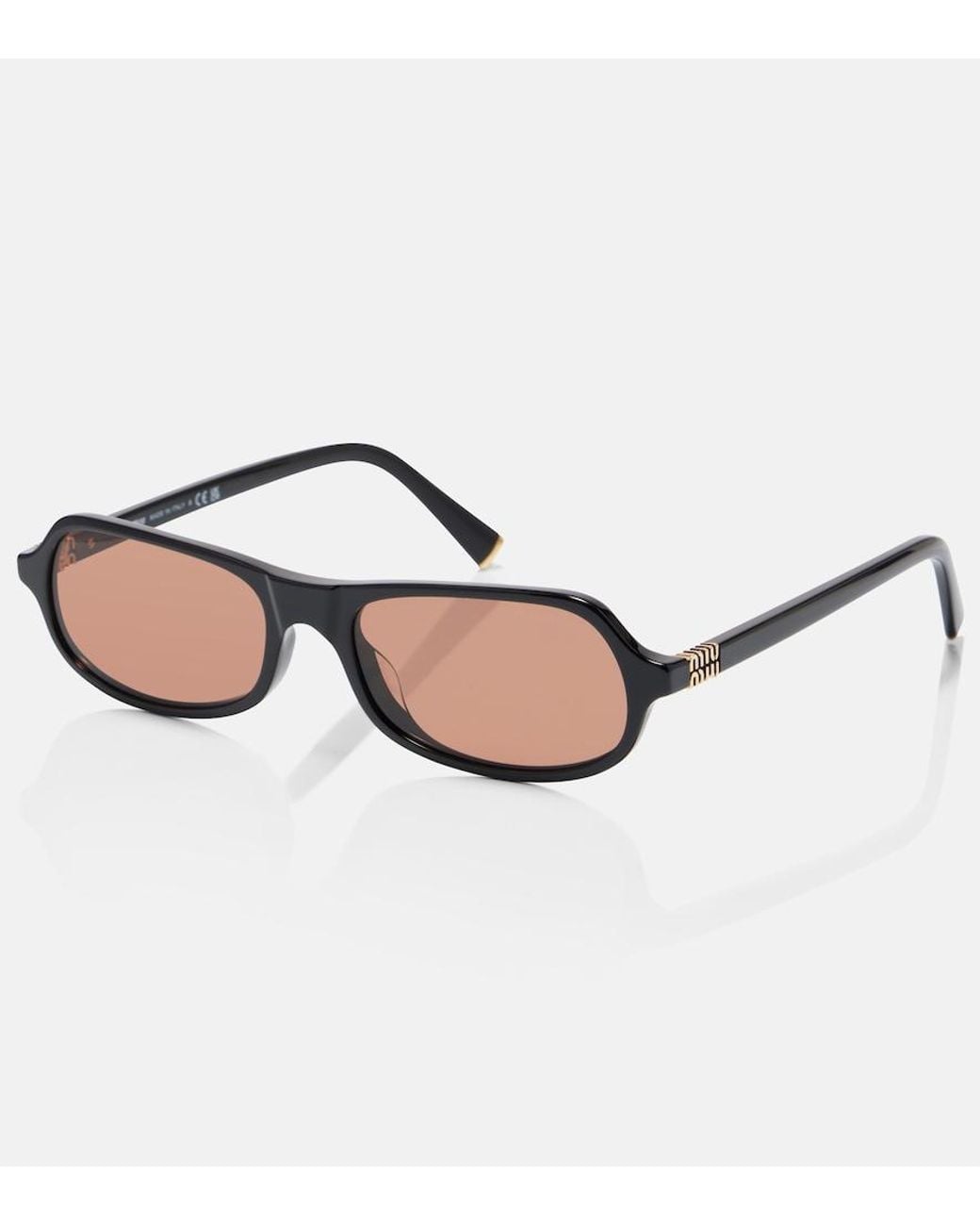 Miu Miu Brown Logo Rectangular Sunglasses