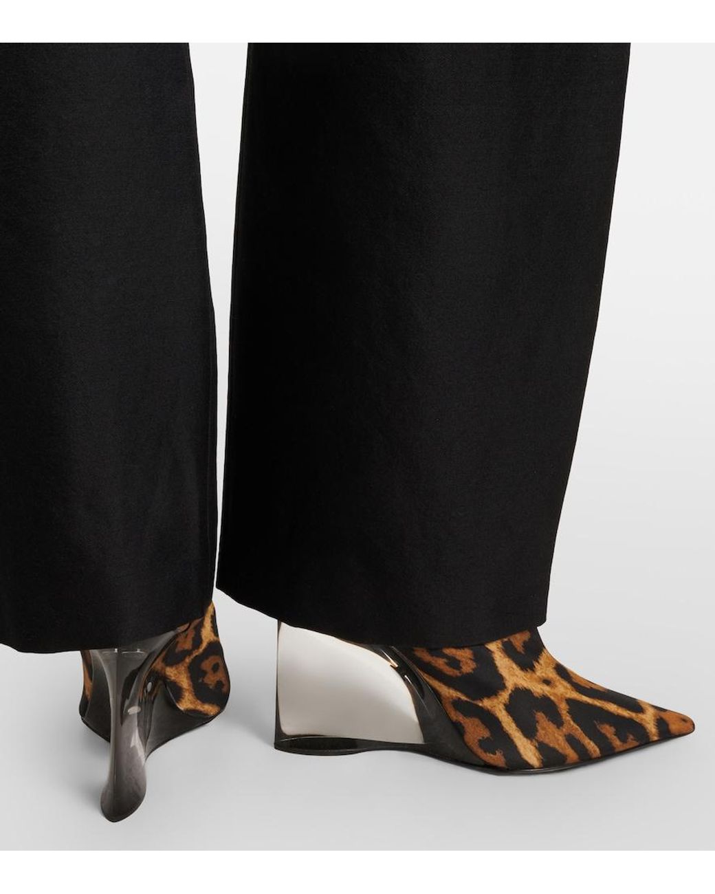 Alaïa Brown Invisible Animal-Print Twill Wedge Mules