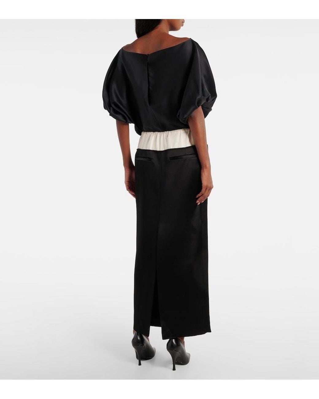 Khaite Black Chet Satin Maxi Skirt