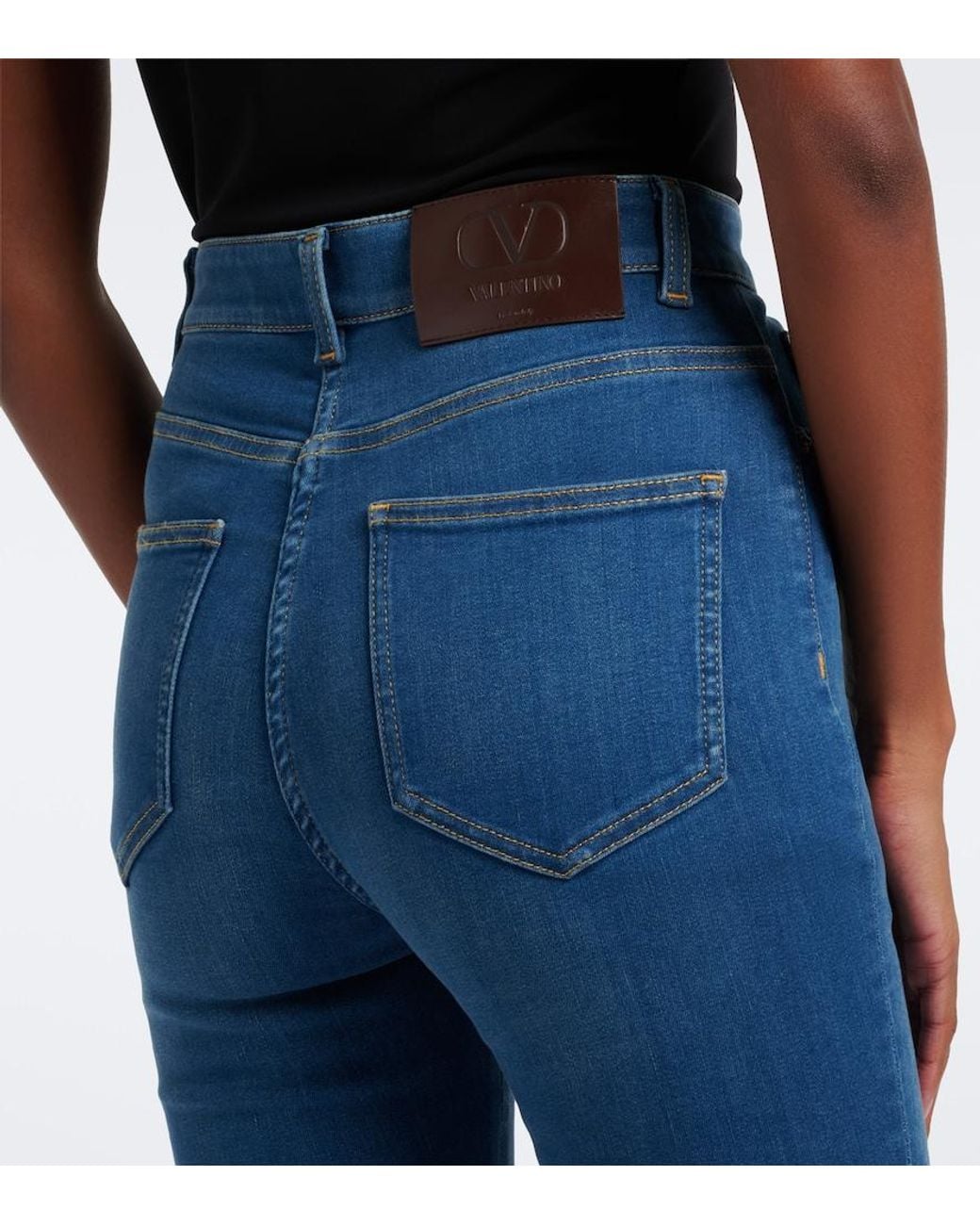 Valentino Garavani Blue Lace-Trimmed Skinny Jeans