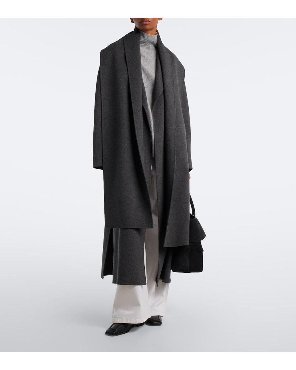 Max Mara Black Scarf-Detail Virgin Wool Wrap Coat