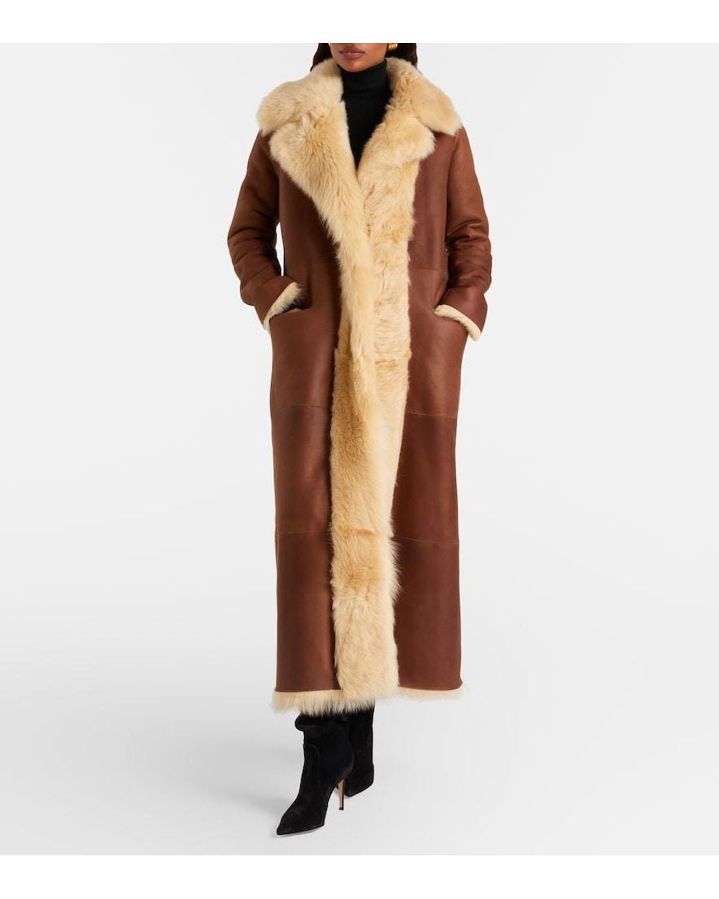 Nour Hammour Natural Evita Long Shearling Coat