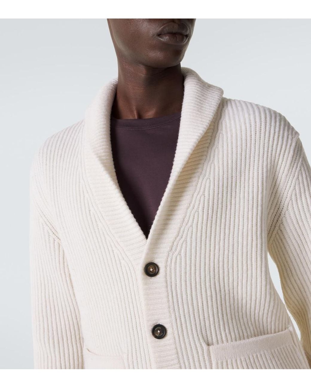 Eleventy White Ribbed-Knit Wool Cardigan for men