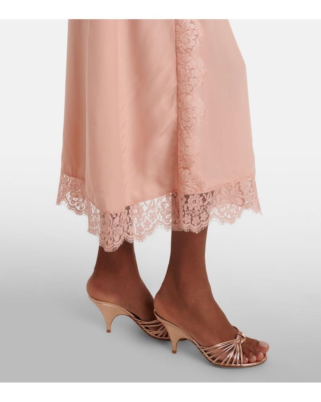 Stella McCartney Pink Lace-Trimmed Silk Midi Dress