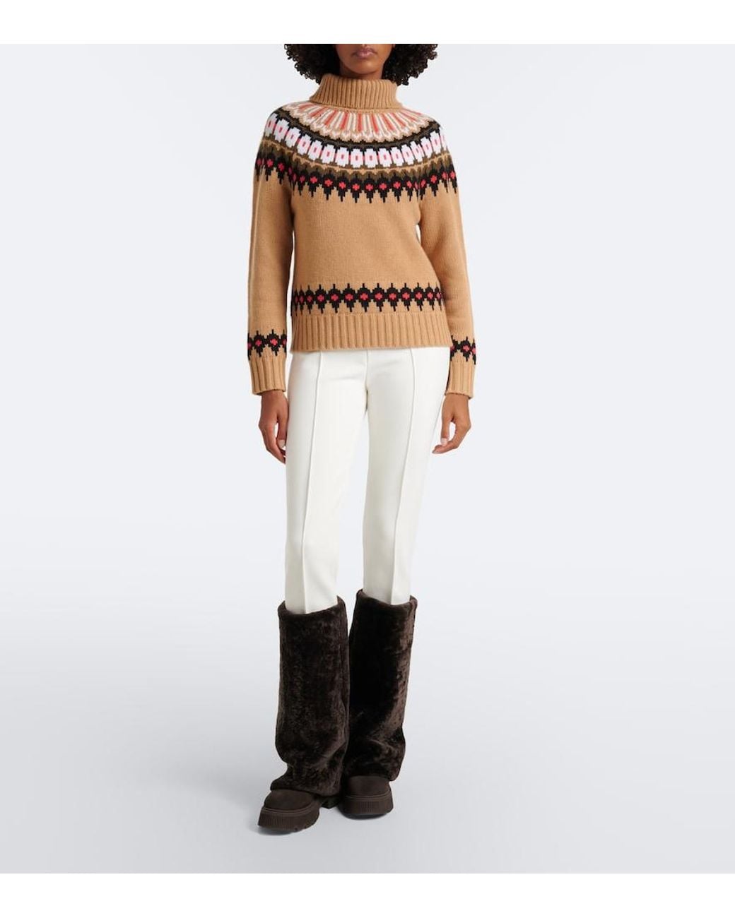Bogner Brown Ingrid Fair Isle Cashmere Turtleneck Sweater