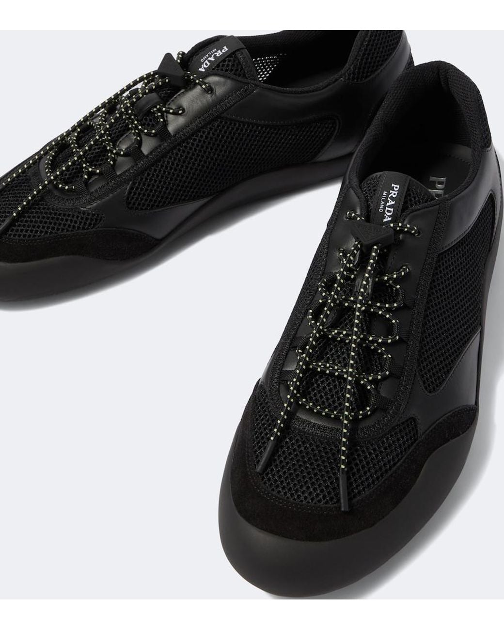 Prada Black Speedrock Leather-Trimmed Sneakers for men