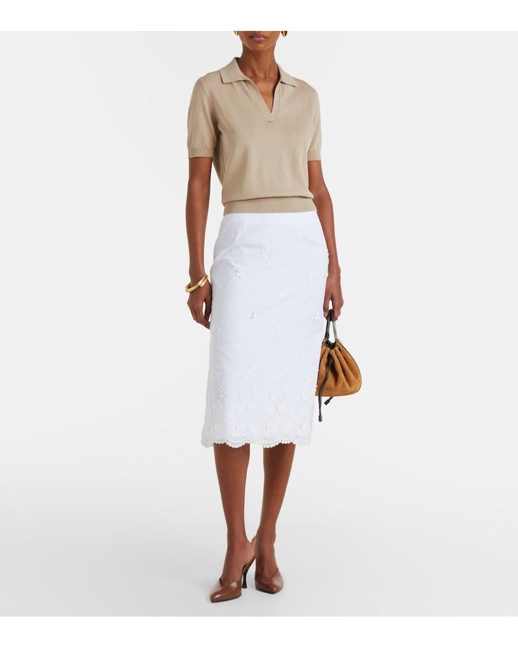 Altuzarra White Malik Embroidered Cotton Midi Skirt