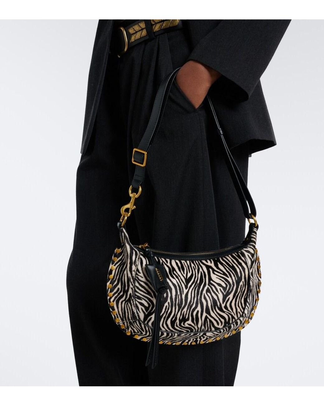 Isabel Marant White Oskan Moon Printed Calf Hair Shoulder Bag