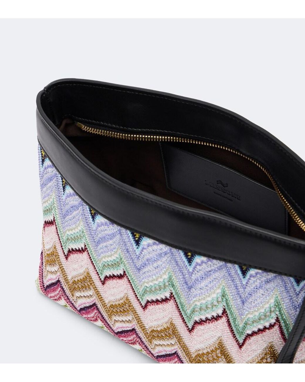 Missoni Pink Zigzag Leather-Trimmed Lame Pouch